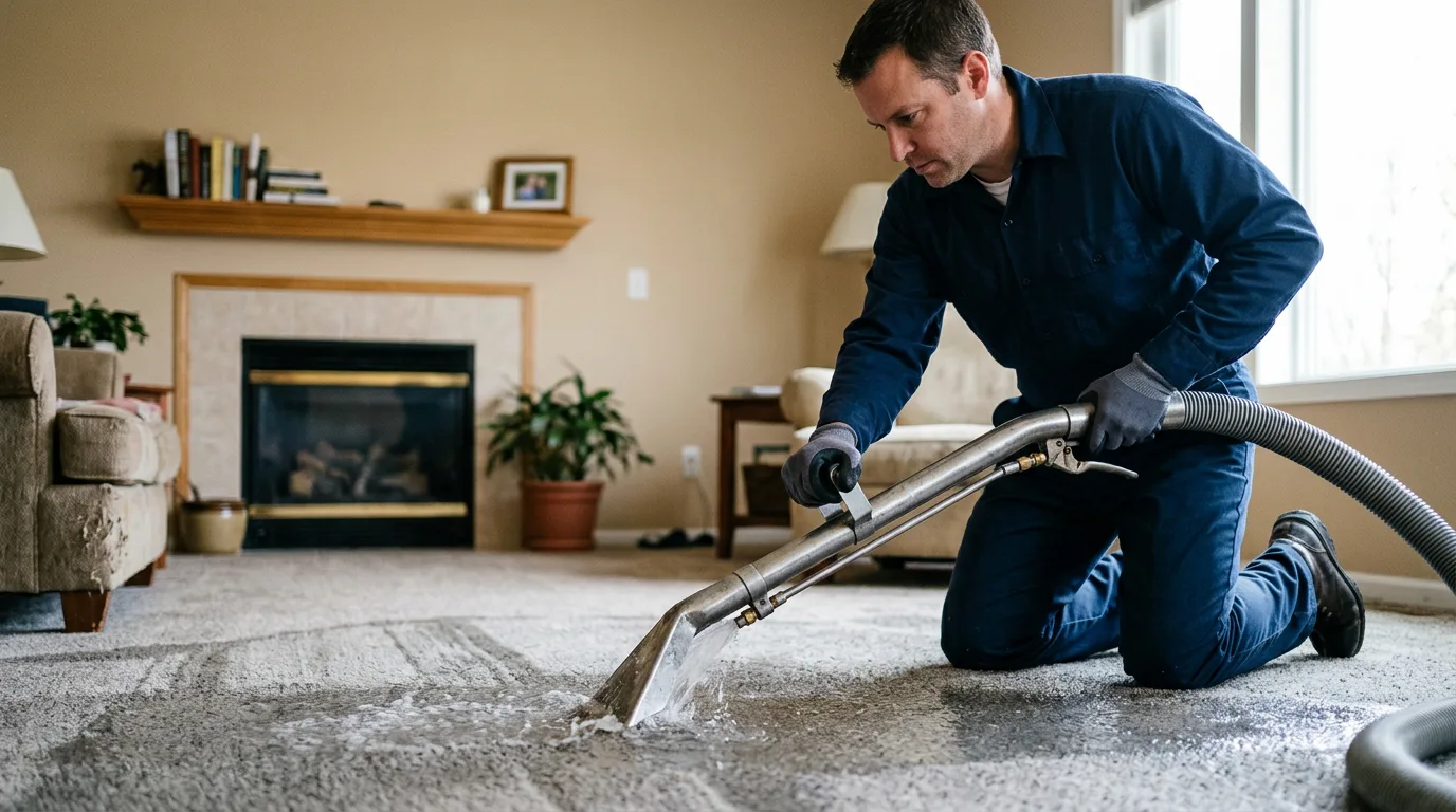 Water damage restoration technician working near Fairview, KS